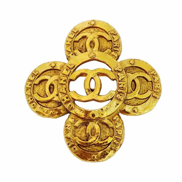 CHANEL Gold Logo Brooch - Picture 1 of 8